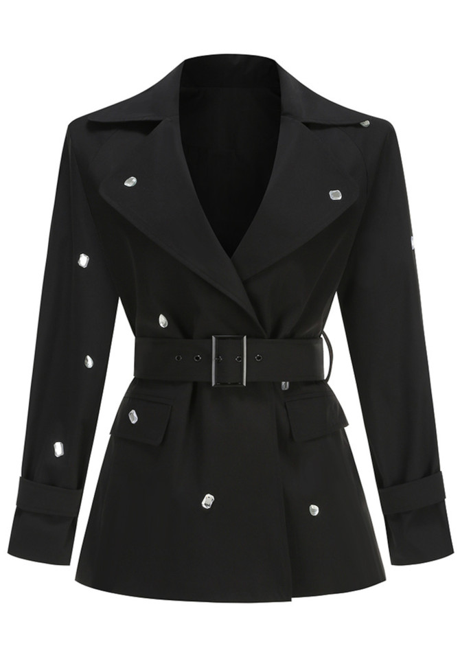 Long Sleeve Crystal Belt Dress Black