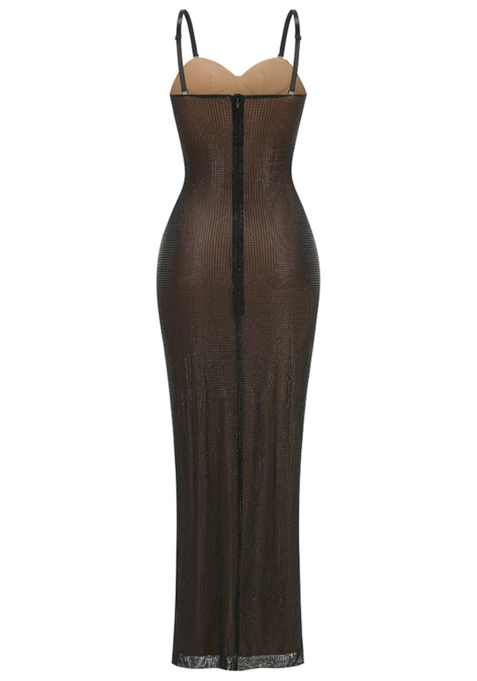 Draped Bustier Sparkly Maxi Dress Black