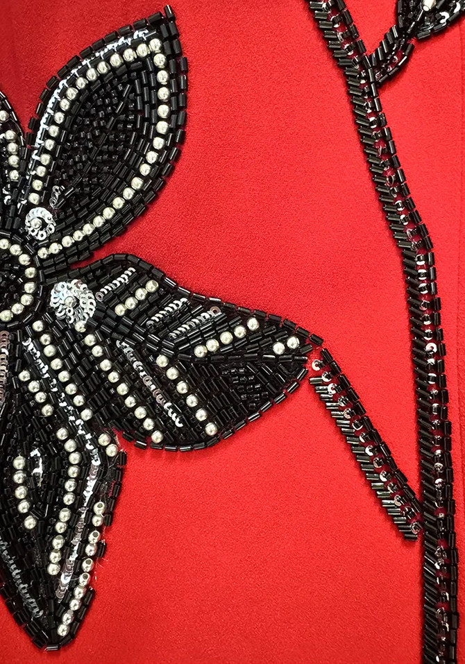 Long Sleeve Sequin Floral Maxi Dress Red