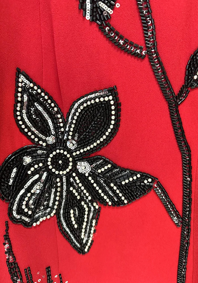 Long Sleeve Sequin Floral Maxi Dress Red