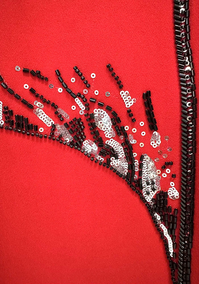 Long Sleeve Sequin Floral Maxi Dress Red