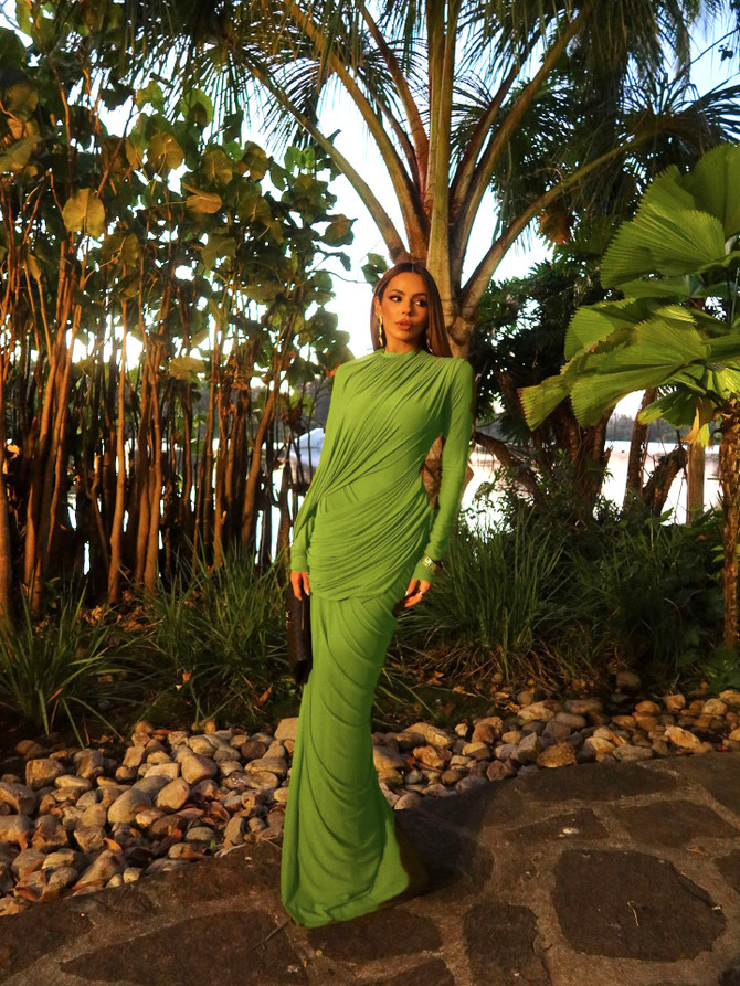 Long Sleeve Draped Maxi Dress Green