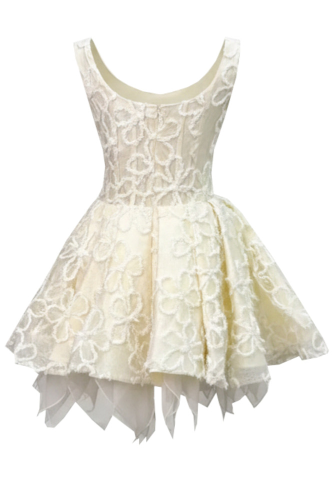 Sequin Floral Skater Dress Ivory