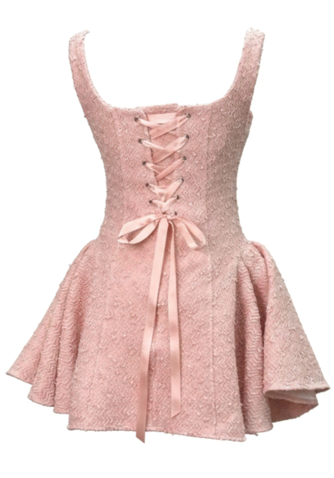 Bow Detail Corset Skater Dress Pink
