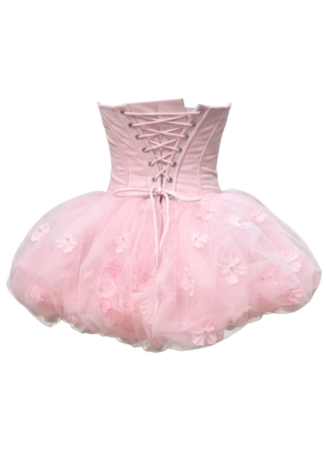 Strapless Floral Corset Bubble Dress Pink