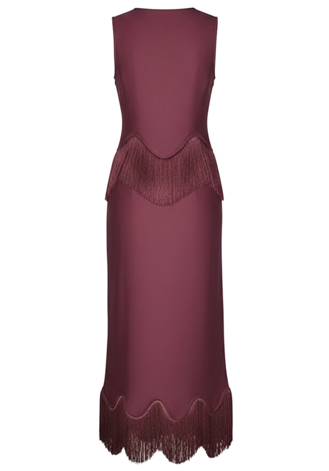 Tassel Detail Maxi Dress Burgundy