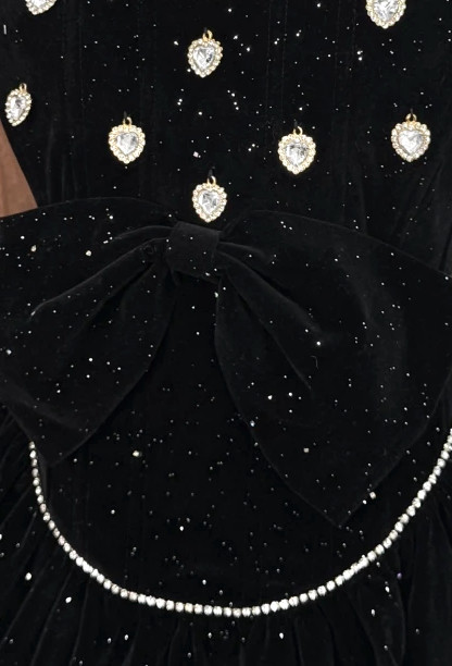 Strapless Sparkly Corset Bubble Velvet Dress Black