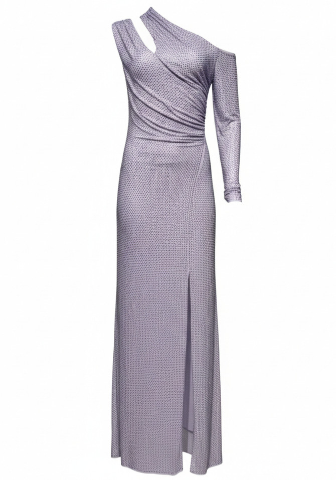 Long Sleeve One Shoulder Sparkly Maxi Dress Lavender