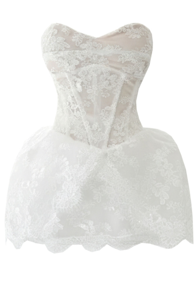 Strapless Lace A Line Dress White