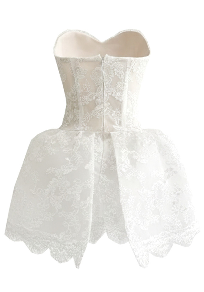 Strapless Lace A Line Dress White