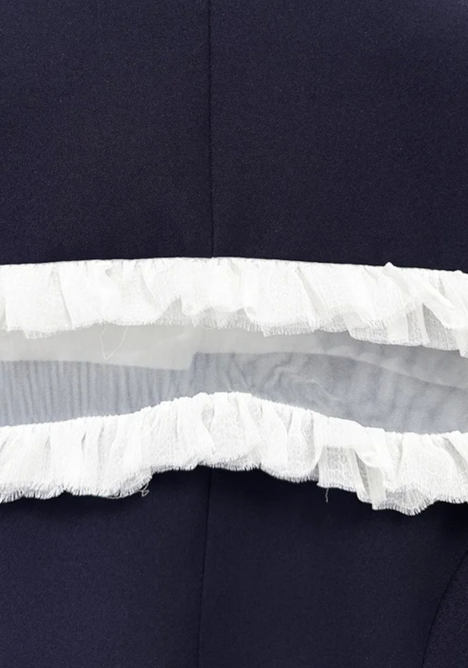 Frayed Ruffle Detail Suit Navy Blue