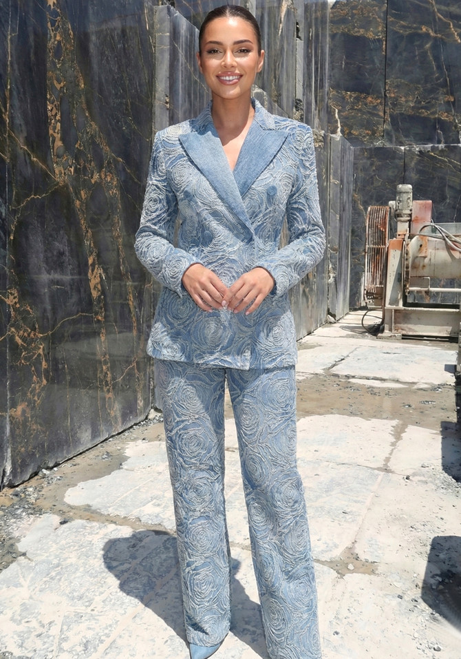 Floral Denim Suit Blue