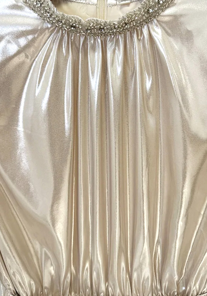 Cape Sleeve Pleated Maxi Dress Champagne