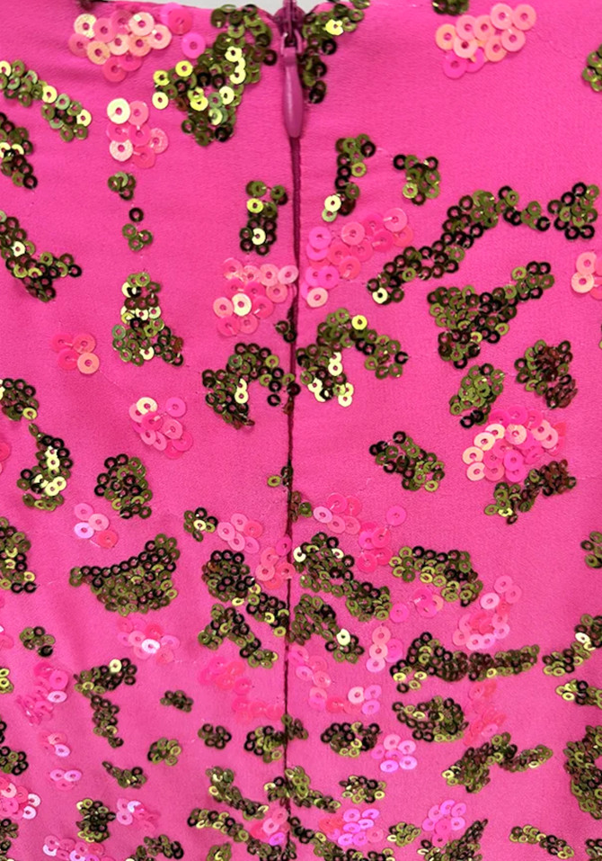 Long Sleeve Sequin A Line Maxi Dress Hot Pink