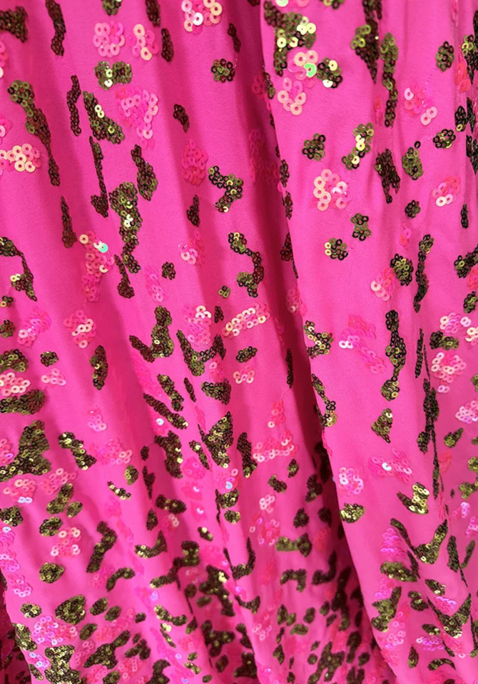 Long Sleeve Sequin A Line Maxi Dress Hot Pink