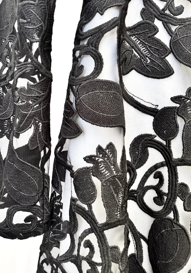 Long Sleeve Crystal Collar Floral A Line Maxi Dress Black White