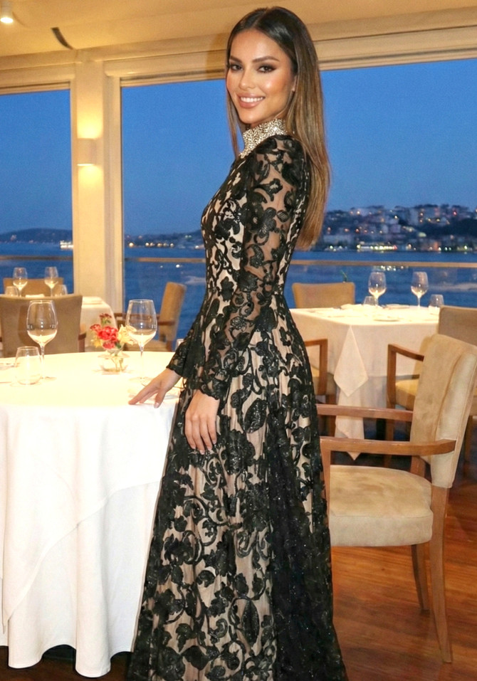 Long Sleeve Crystal Collar Floral A Line Maxi Dress Black White