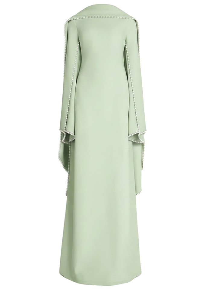 Long Sleeve Pearl Embellished Maxi Dress Green