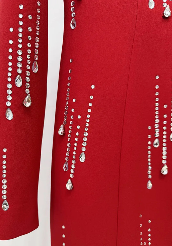 Long Sleeve Crystal Maxi Dress Red