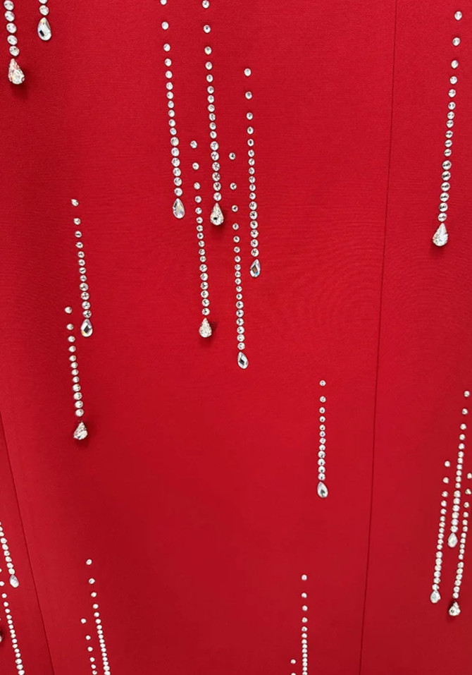 Long Sleeve Crystal Maxi Dress Red