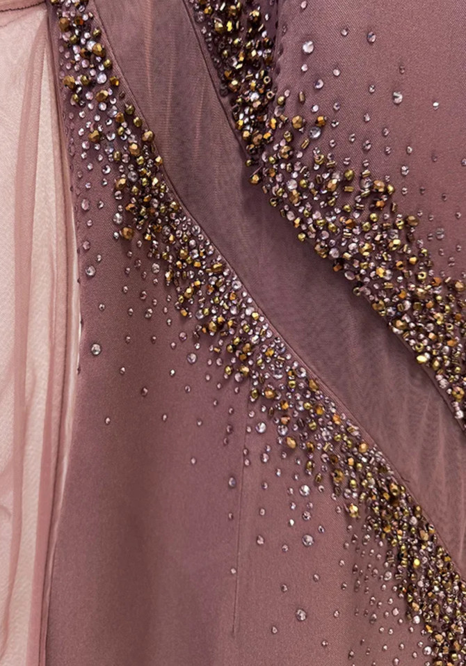 Embellished Mesh Insert Maxi Dress Brown