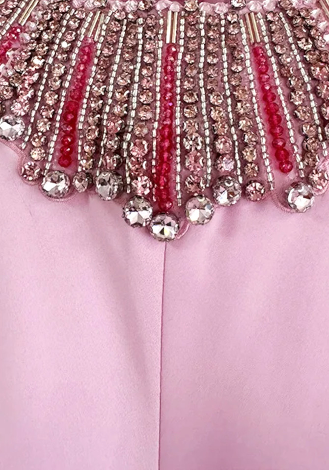 Crystal Collar A Line Maxi Dress Pink