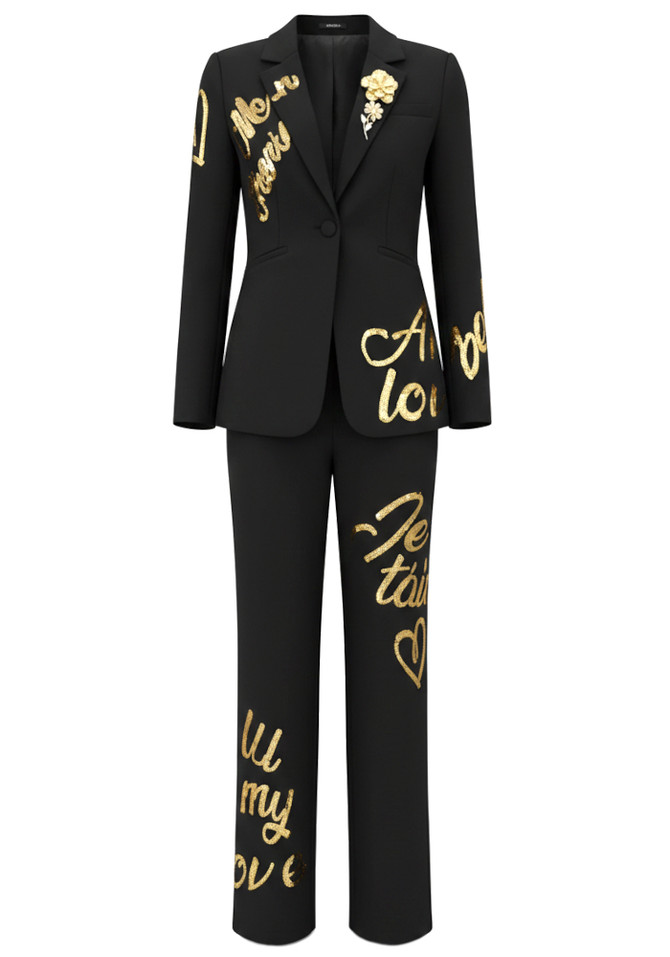 Sequined Suit Black Gold