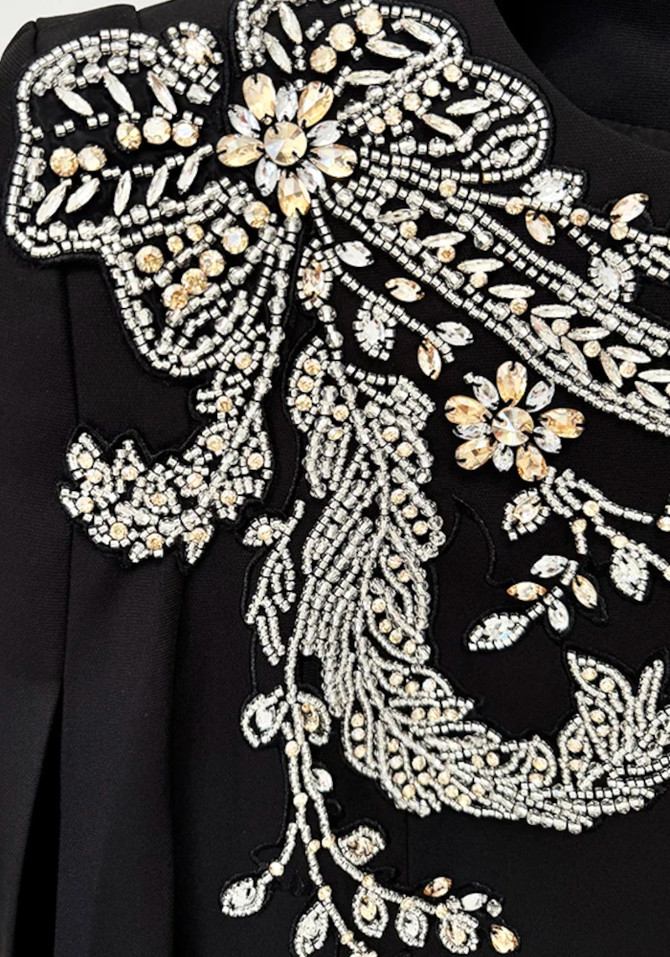 Long Sleeve Crystal Floral Maxi Dress Black