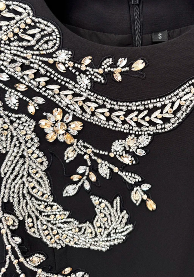 Long Sleeve Crystal Floral Maxi Dress Black