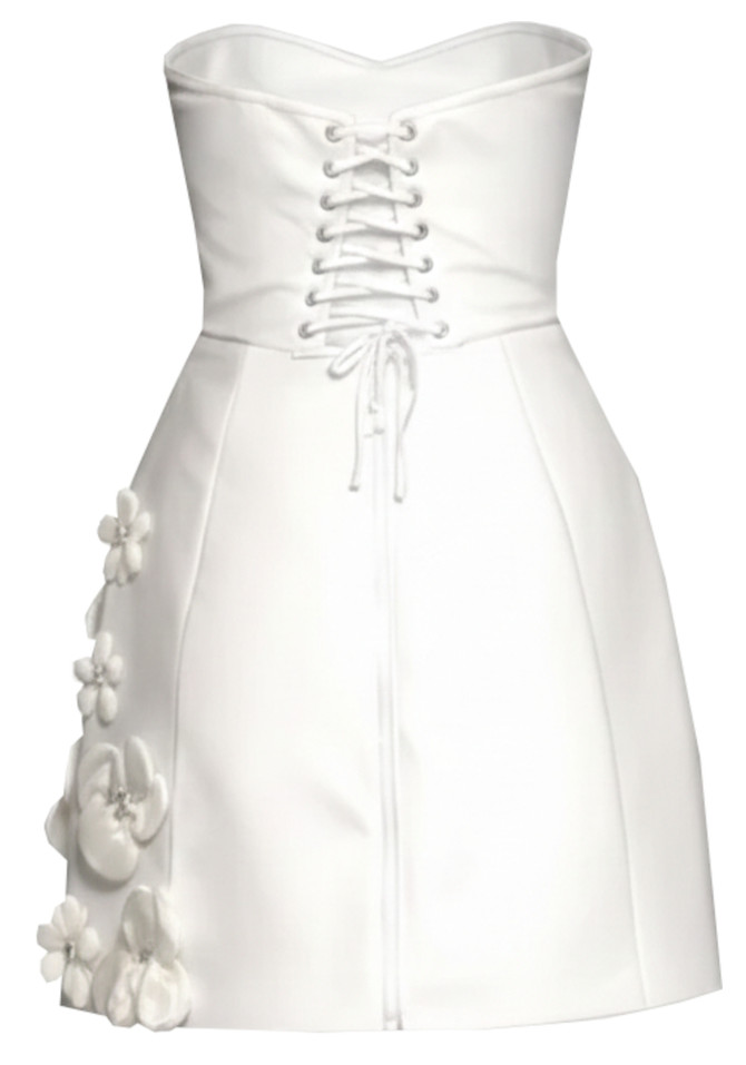 Strapless Floral Detail Corset Dress White