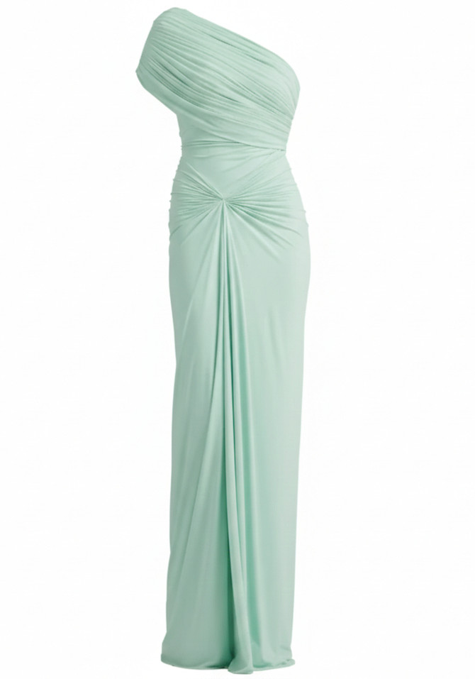 One Shoulder Draped Design Maxi Dress Green