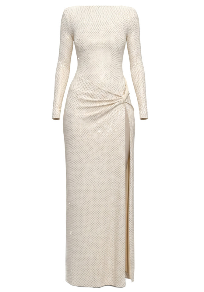Long Sleeve Sparkly Maxi Dress Ivory