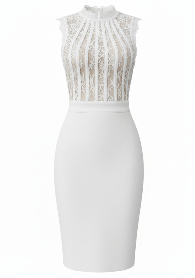 Structured Lace Dress White