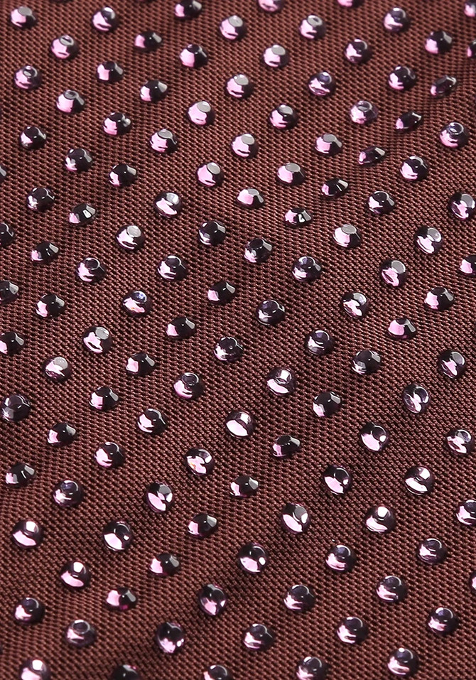 Draped Bardot Sparkly Dress Brown