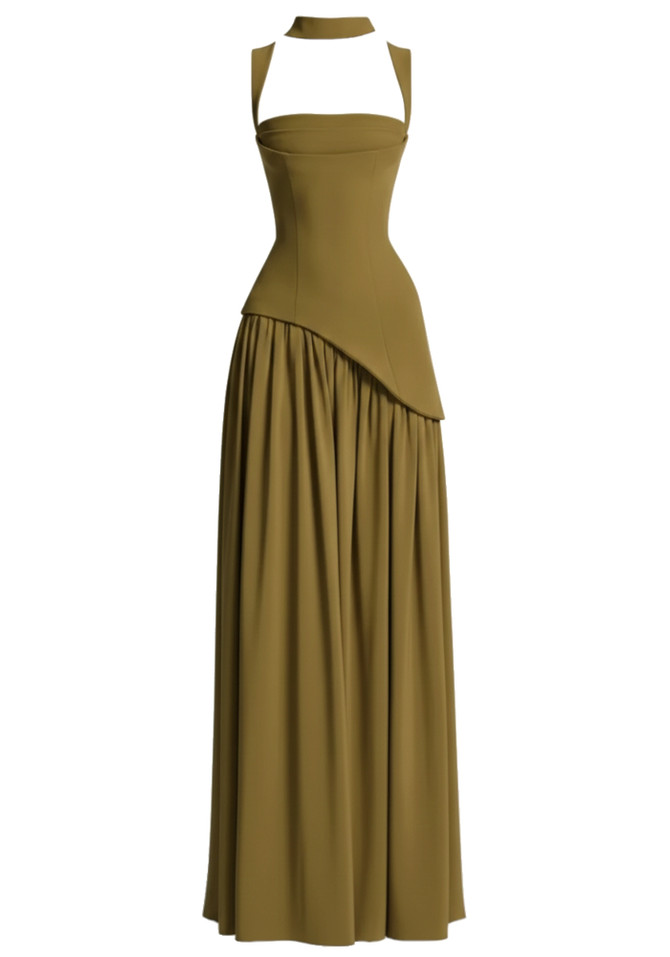Corset A Line Maxi Dress Green