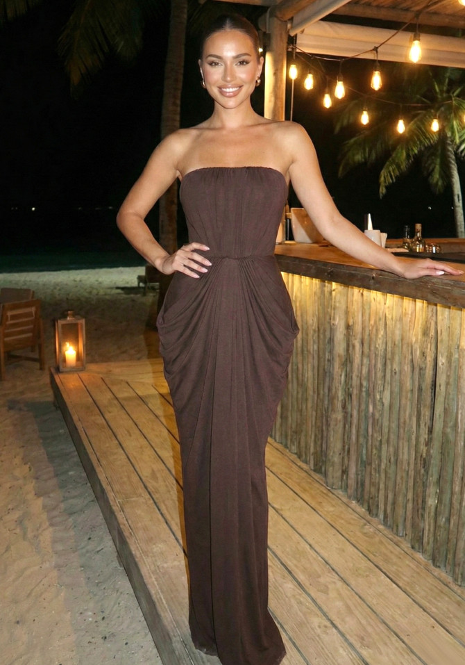 Strapless Draped Maxi Dress Brown