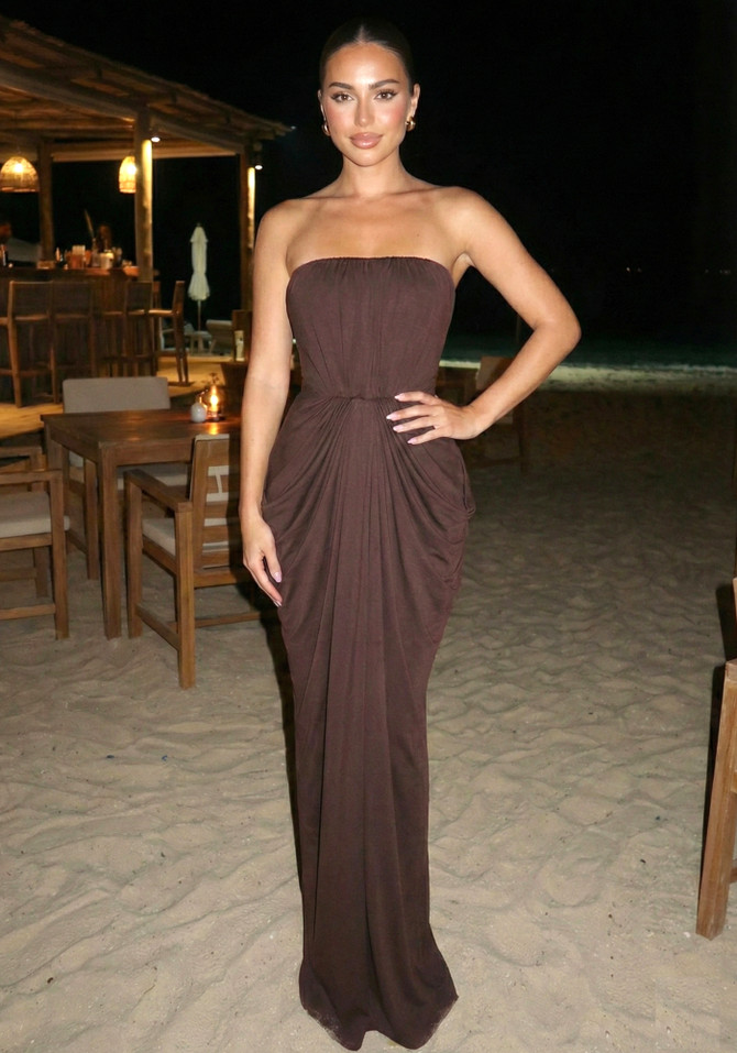 Strapless Draped Maxi Dress Brown