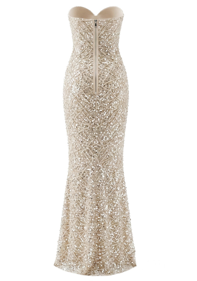 Embellished Strapless Bustier Maxi Dress Nude