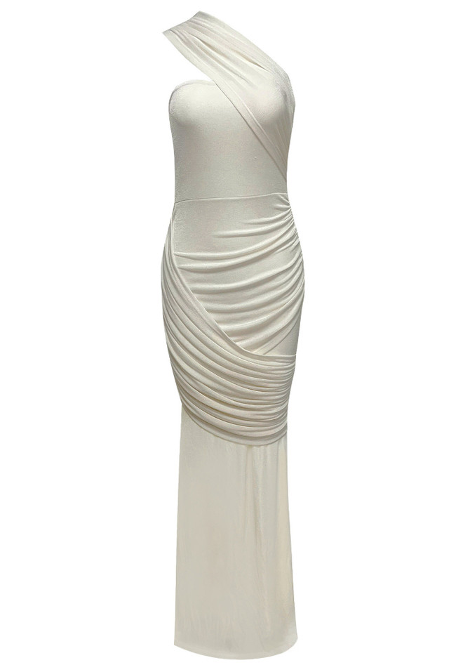 One Shoulder Draped Maxi Dress Ivory