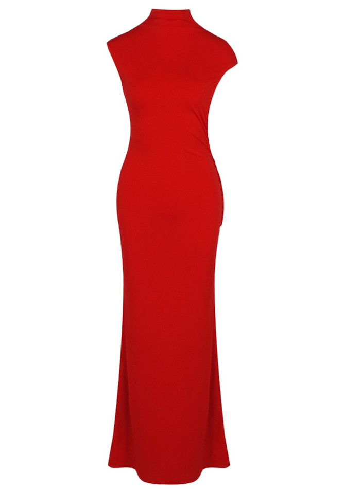 Draped Backless Maxi Dress Red