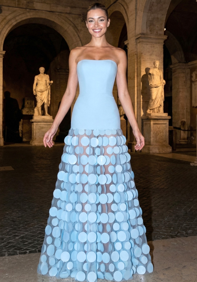 Strapless A Line Maxi Dress Light Blue