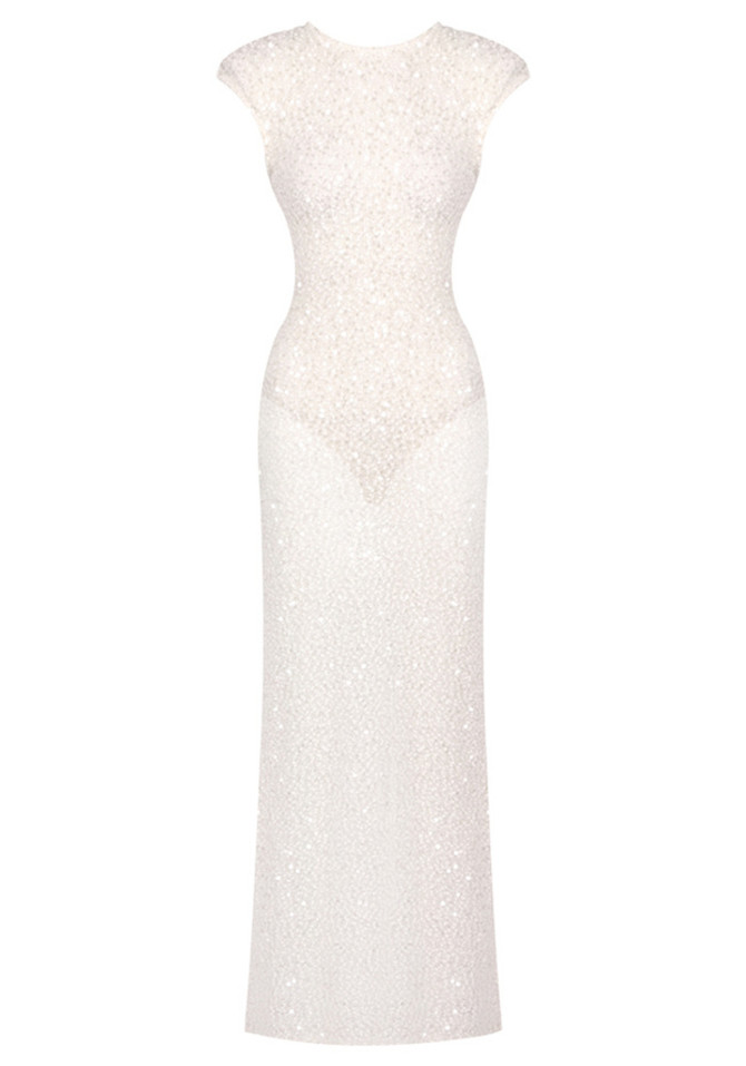 Embellished Backless Maxi Dress White