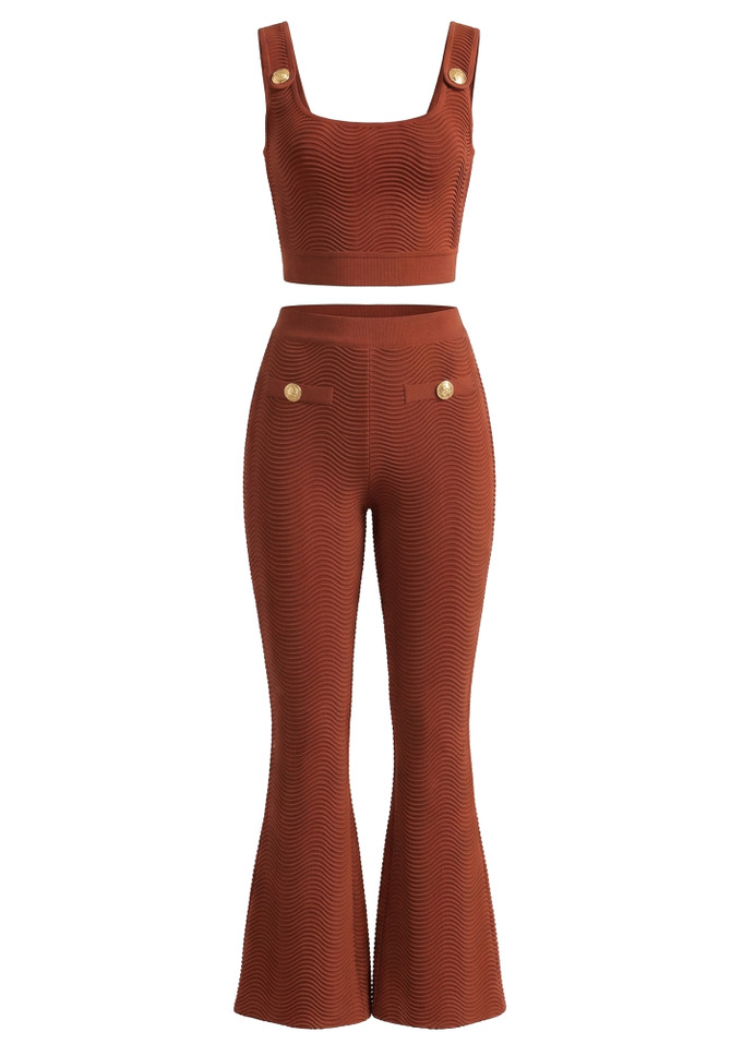 Ribbed Two Piece Jumpsuit Rust