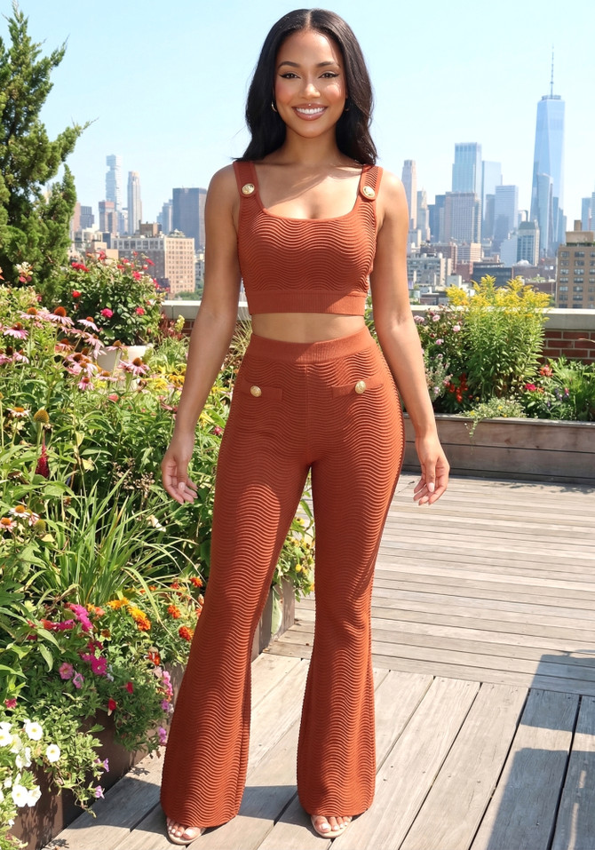Ribbed Two Piece Jumpsuit Rust