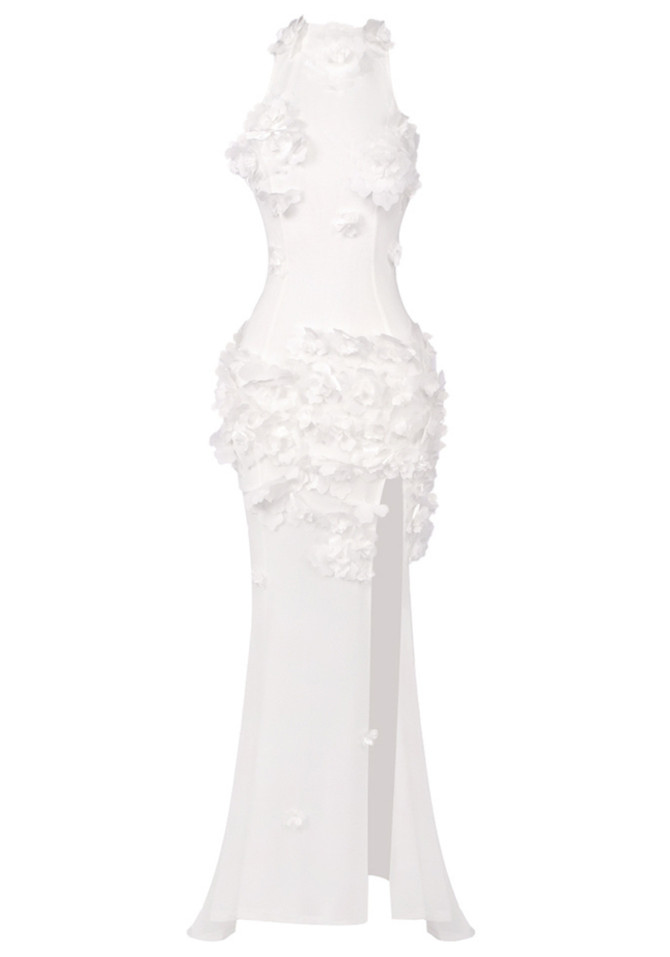 Floral Embellished Maxi Dress White