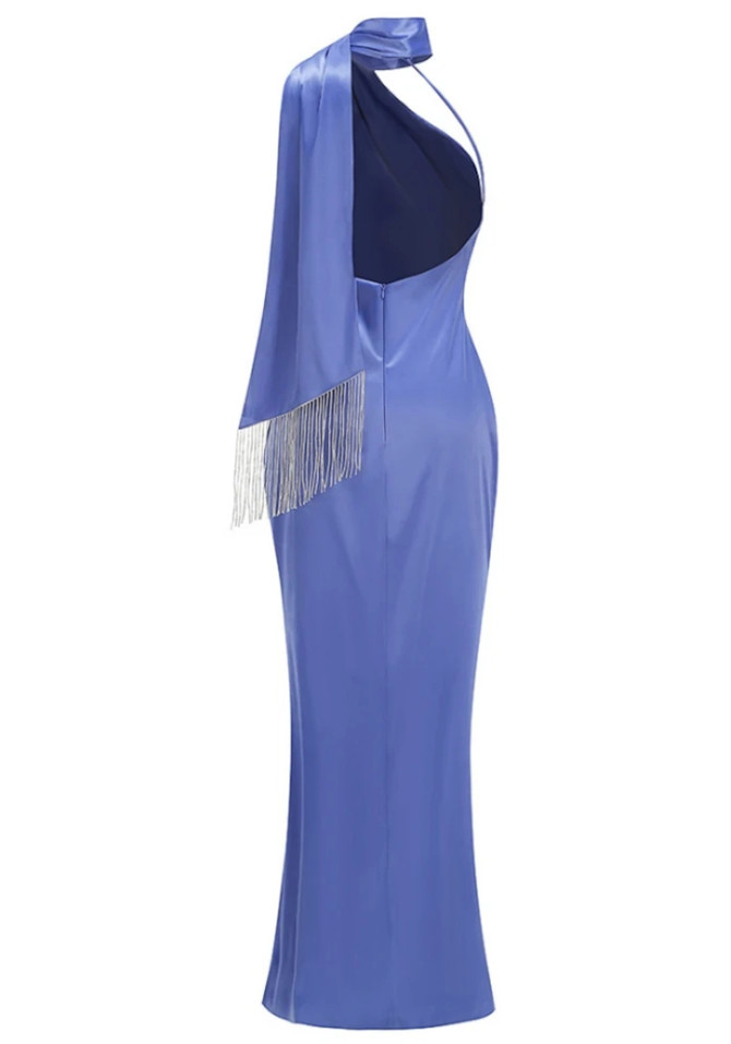 Halter Scarf Maxi Dress Blue
