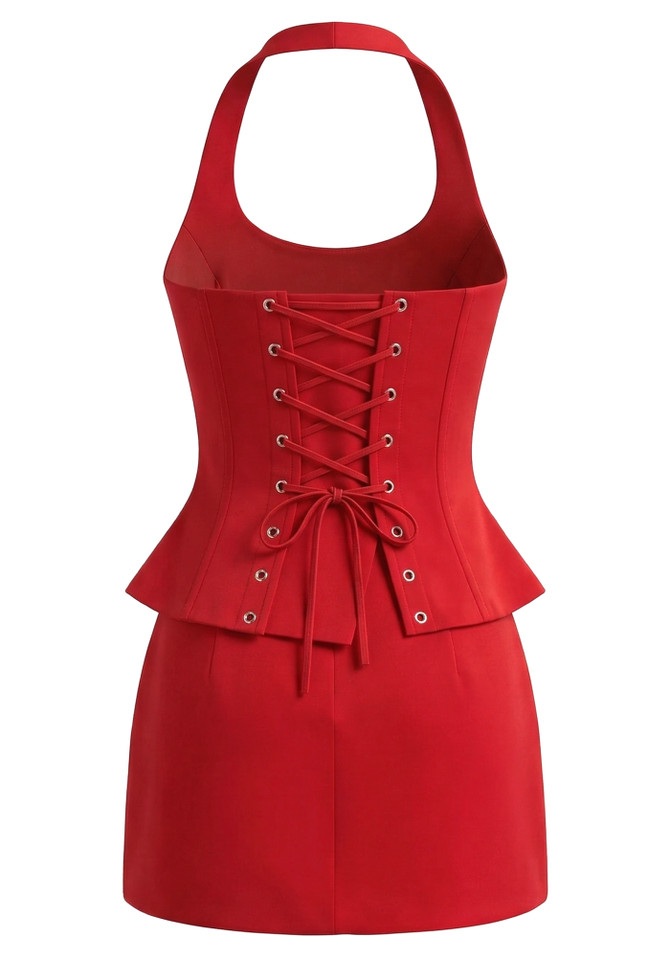Halter Corset Two Piece Dress Red