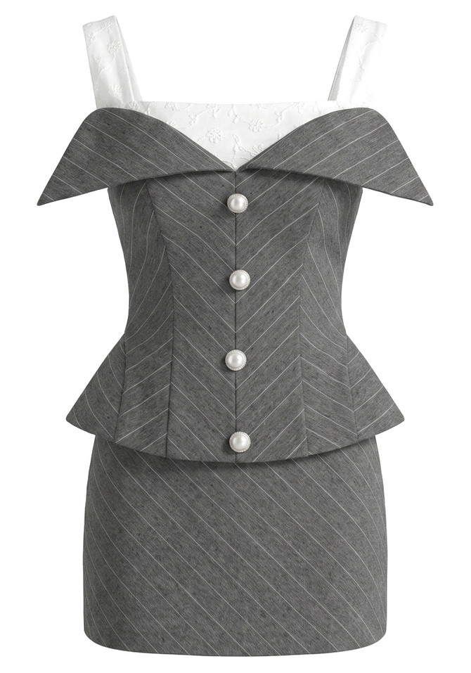 Striped Corset Two Piece Dress Grey White