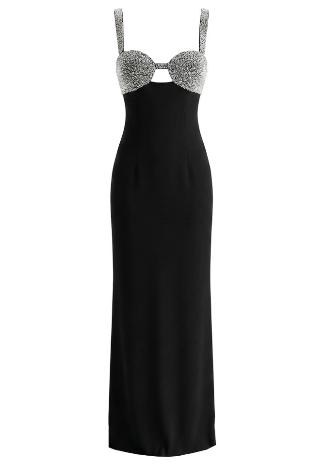 Crystal Embellished Bustier Maxi Dress Black