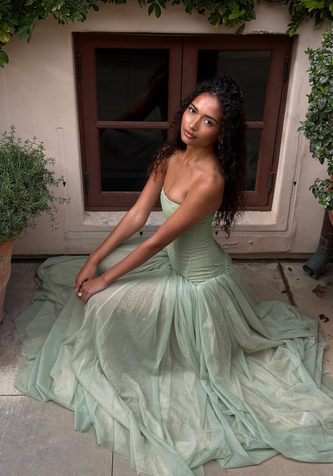 Strapless A Line Maxi Dress Green
